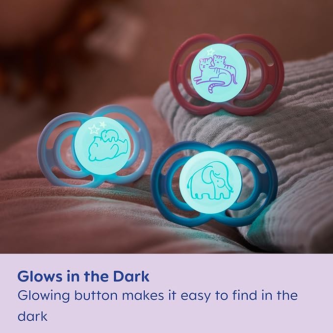 MAM Perfect Baby Pacifier 6-16 Months, Extra Thin Nipple, Developed with Orthodontists, Clinically Proven, Glows in The Dark, BPA-Free Silicone, Pack of 2, Made in Europe