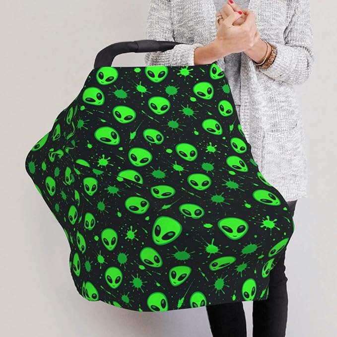 Green Alien Head Baby Car Seat Covers Carseat Canopy Soft Infant Stroller Cover Nursing Breastfeeding Covers for Girls Boys Newborn