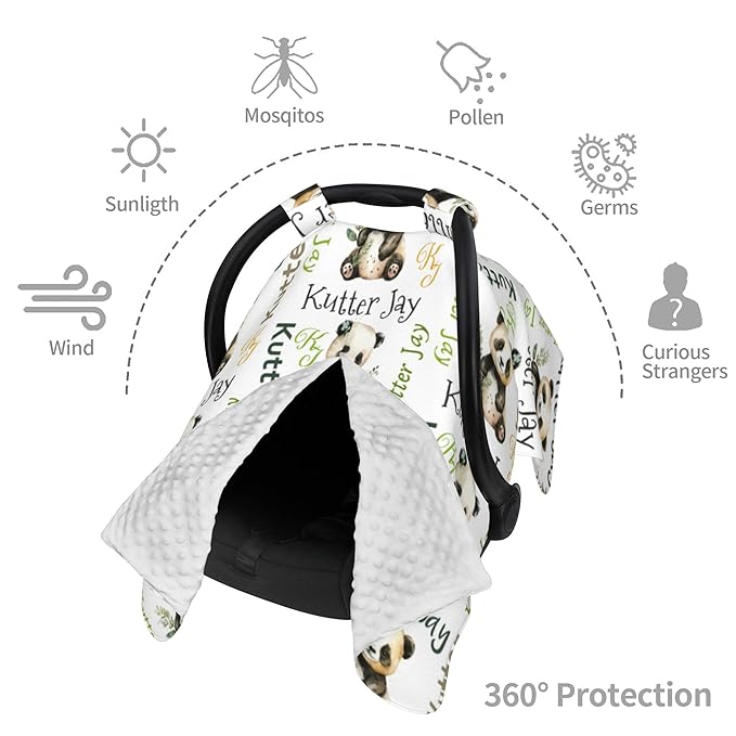 Personalized Winter Carseat Cover for Baby Custom Name Car Seat Canopy for Newborn Baby Boys Girls 2 in 1 Mom Nursing Breastfeeding Covers Panda Minky Baby Carrier Stroller Covers