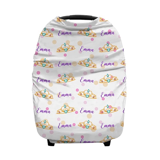 Personalized Girl Crown Baby Car Seat Covers with Name, Custom ursing Cover Breastfeeding for Babies, Carseat Canopy for Girls, Infant Stroller Cover, Breathable Carseats Cover