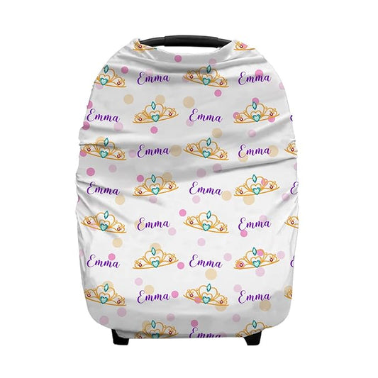 Personalized Girl Crown Baby Car Seat Covers with Name, Custom ursing Cover Breastfeeding for Babies, Carseat Canopy for Girls, Infant Stroller Cover, Breathable Carseats Cover