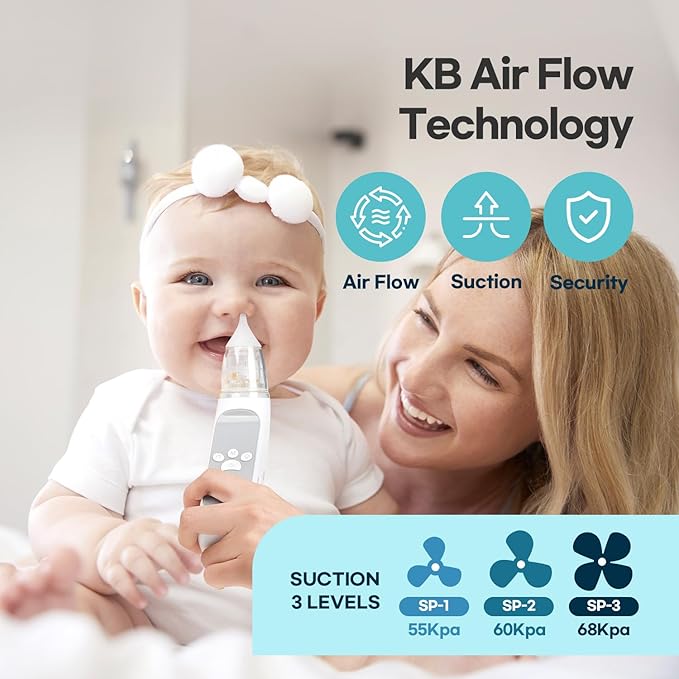 HubiBaby Nasal Aspirator for Baby, Electric Nose Aspirator, Nose Sucker, Automatic Nose Cleaner with 3 Silicone Tips, Adjustable Suction Level, Music and Light Soothing Function - FSA/HSA Eligible