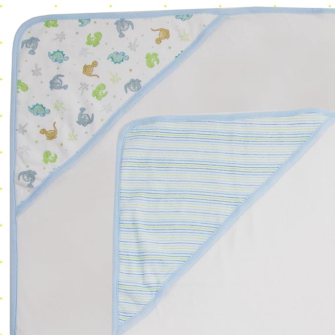Spasilk 3-Piece Hooded Towel Set for Newborn Boys and Girls, Soft Terry Baby Towels, Baby Essentials, Blue Dino