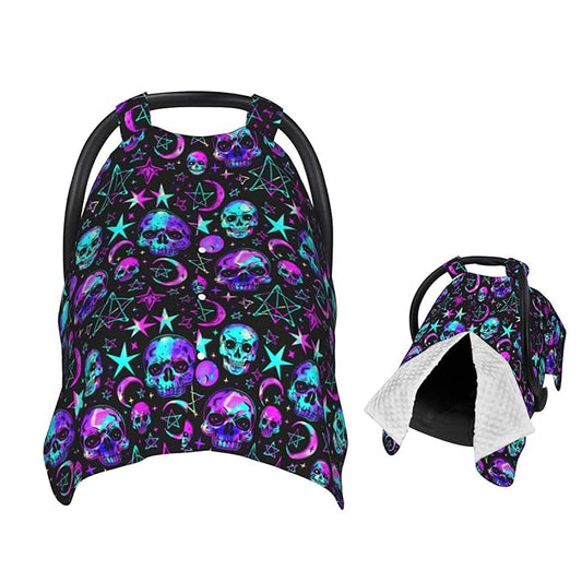 Neon Pastel Goth Skull Baby Car Seat Canopy and Nursing Cover for Breastfeeding Multi-Use Cover Lightweight Infant Stretchy Carrier Carseat Winter Cover for Newborn Girls Boys
