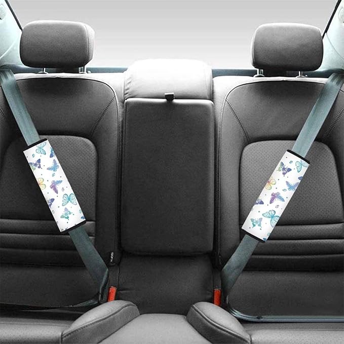 Butterfly Seatbelt Cover Purple Strap Padding 4 Piece Women's Car Seat Belt Cover Seat Belt Pads Soft Comfortable Seat Belt Shoulder Belt Cover Car Accessories Decoration