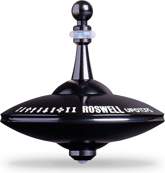 UFO Tops Roswell - Metal Spinning Fidget Top - Inspired by The Documented 1947 UFO Sighting in Roswell, New Mexico (Color: Midnight Black)