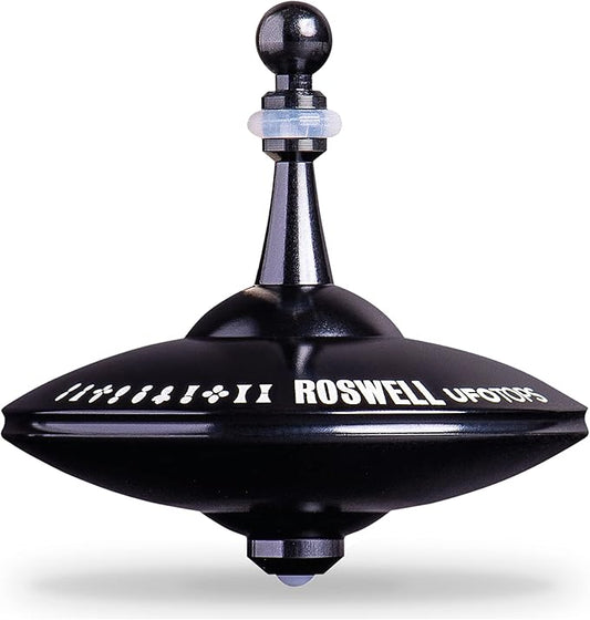UFO Tops Roswell - Metal Spinning Fidget Top - Inspired by The Documented 1947 UFO Sighting in Roswell, New Mexico (Color: Midnight Black)