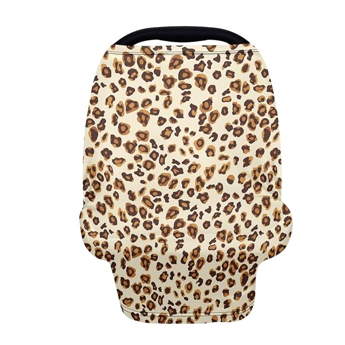 Forchrinse Beige Leopard Car Seat Cover for Babies Soft Breathable Breastfeeding Nursing Cover Elastic Infant Carseat Canopy Stroller Cover