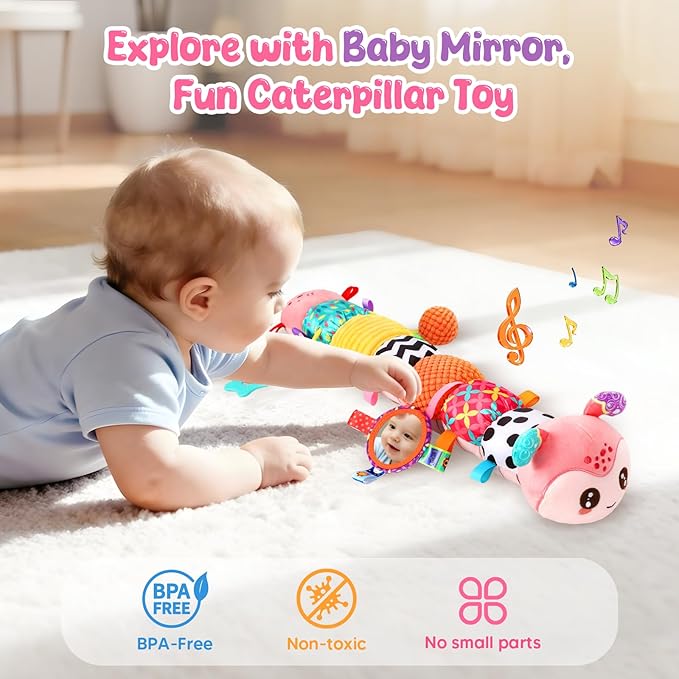 Musical Caterpillar Baby Toys 0-6 6-12 Months, Multi-Functional Sensory Tummy Time Toys for Newborn Infants Boys & Girls, Developmental Stuffed Animal Toys, Baby Shower & Baby Gifts