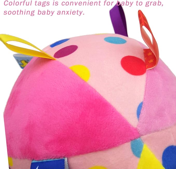 Baby Colorful Tag Ball - Soft Plush Rattle Ball Toy for Early Educational, Stuffed Animal Multi Sensory Toy for Baby Kids Toddlers Infants, Ribbon Tag Ball