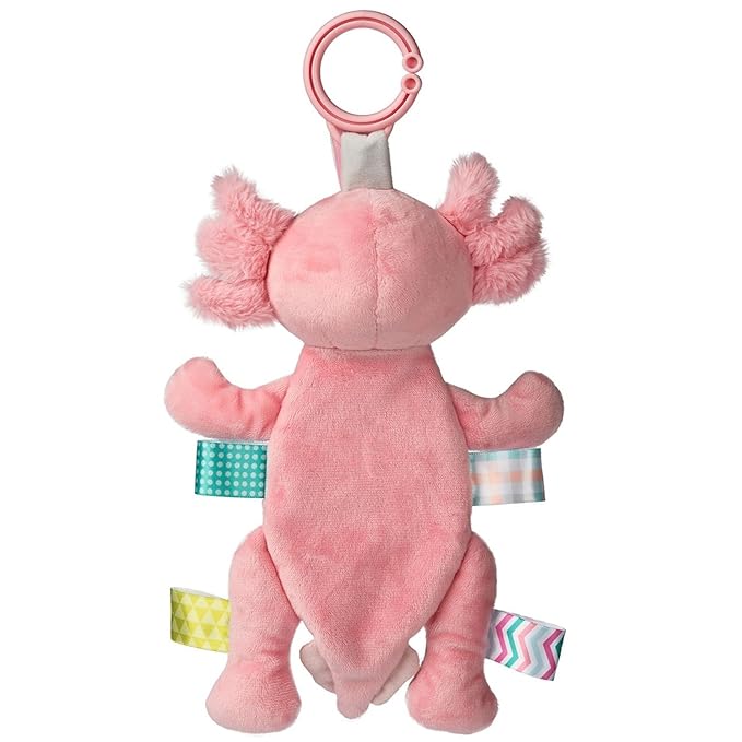 Taggies Baby Rattle with Crinkle Paper Activity Toy with Sensory Tags, 9-Inches, Pink Axolotl