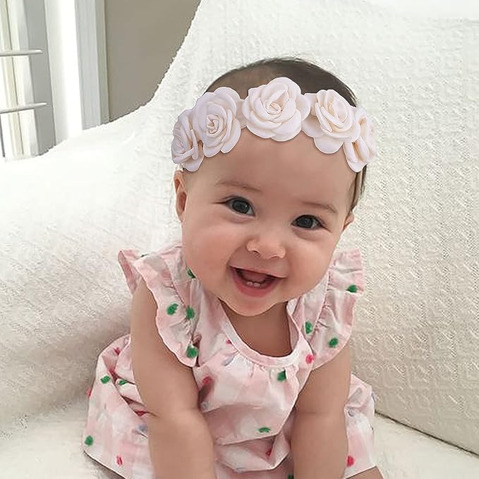 Flower Headband for Baby Girl Elastic Baby Floral Headbands Crown Hairbands Hair Accessories for Newborn Infant Toddlers Kids 3pcs/set
