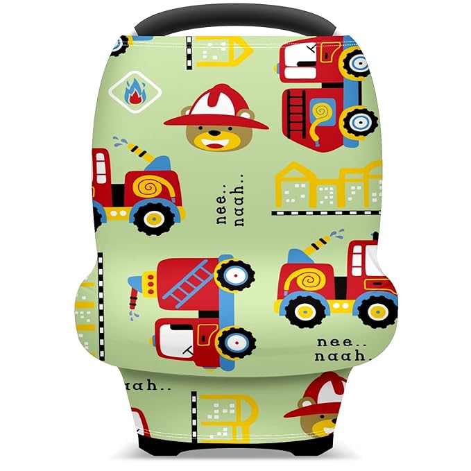 Baby Car Seat Stroller Covers Cartoon Fire Fighting Truck Nursing Cover Breastfeeding Scarf Soft Breathable Stretchy Coverage Carseat Canopy Cover for Boys and Girls Soft Breathable Multi Use