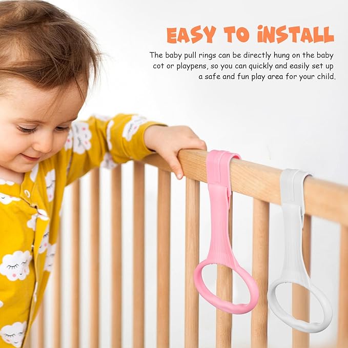 TOYANDONA Pull up Rings 4 Pack Toddler Rings Stand up Walking Assistant Handles Easy Install Accessories for Infant Coordination Training