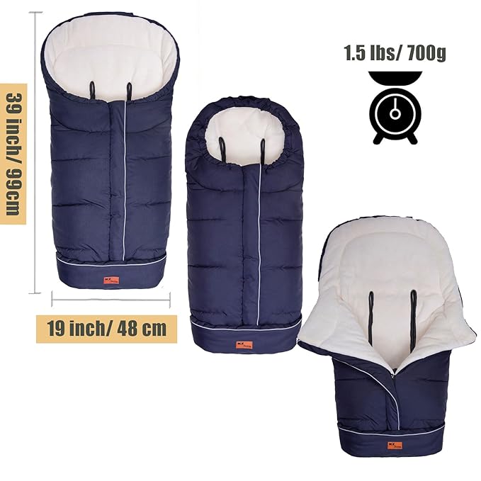Stroller Footmuff, Winter Warm Waterproof Stroller Bunting Bag Fit All Stroller, with Non Skid Adjustable Fixing Cords and Adjust Hood, Stroller Cover for Winter/Stroller Accessory
