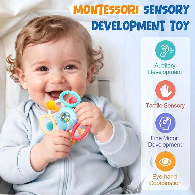 Easter Baby Teething Toys for 0-6 6-12 Months, BPA Free Food Grade Silicone Teether, Infant Sensory Chew Rattles Toys, Perfect Baby Easter Basket Stuffers & Easter Gifts, Sky Blue