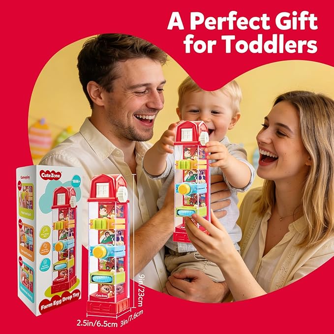 Farm Egg Drop Toy for Toddlers 2-4, Montessori Toy for 2 Year Olds, Fine Motor Activity, Cause and Effect Learning, Quiet Travel 2 3 Year Old Gift for Boys Girls