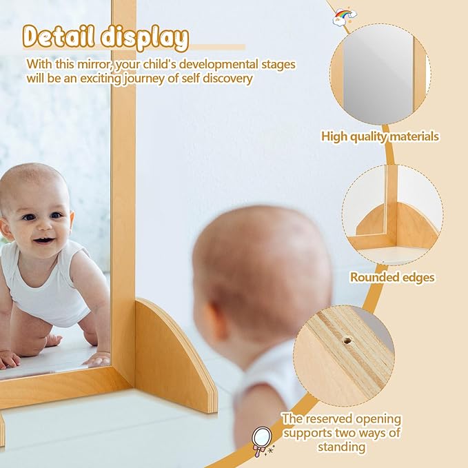 Lineshading Double Sided Bi Directional Infant Montessori Mirror Toddler Christmas Mirror Safety Shatterproof Wooden Baby Acrylic Non Glass Early Learning to Walk Kids