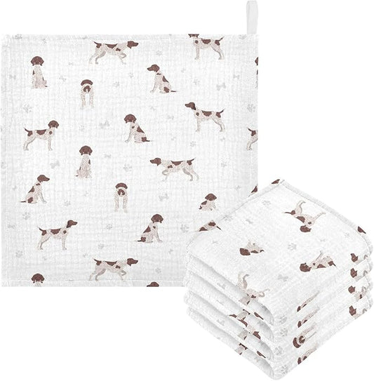 vvfelixl Baby Cotton Washcloths German Shorthaired Pointer Infants Bath Towel for Unisex Puppy Face Towels for Newborn, Natural Baby Wipes Delicate Skin, 11.8 X 11.8 inch, one sizex3