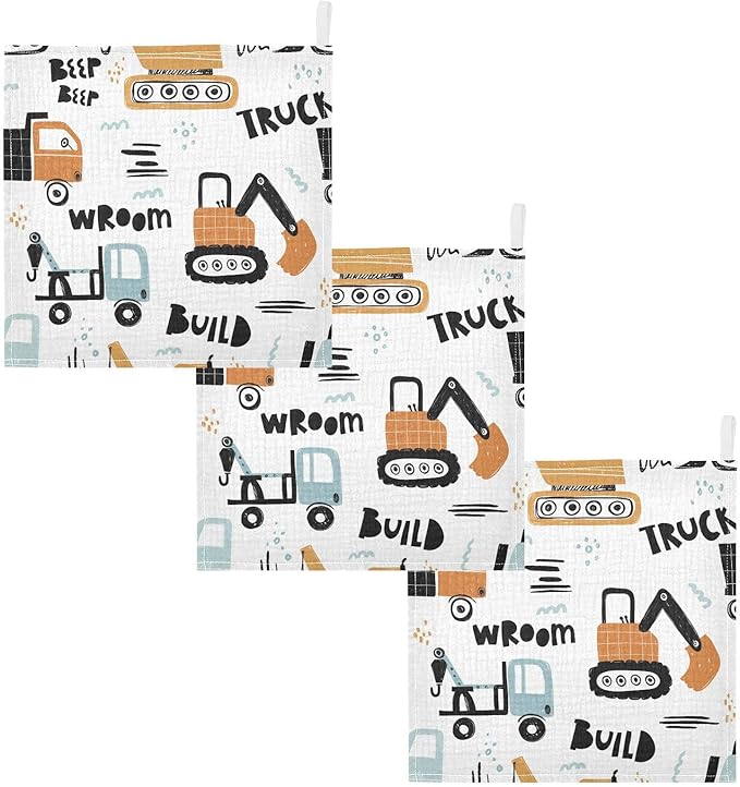 vvfelixl Building Equipment Construction Transpor Baby Burp Cloths, Baby Muslin Washcloths for Boys Girls, Cotton Baby Face Towel for Newborn Infants Soft and Absorbent 11.8 X 11.8 in, 5 Pack