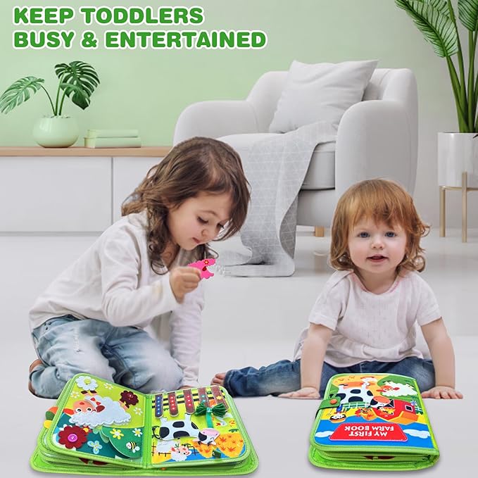 Busy Book for Toddlers, Montessori Toys Busy Board for Toddlers, Birthday Gifts for Boys & Girls, Quiet Activity Book with Life Skills, Cognition, Sorting - Autism Sensory busy book, Travel toys