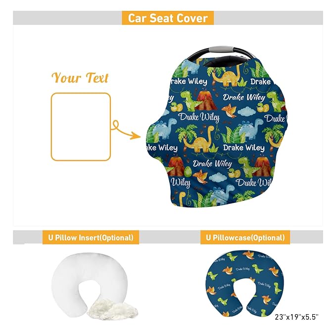 Personalised Car Seat Cover for Babies - Dark Green Horse Print Multi-use Carseat Canopy Cover with Name, Car Seat Covers, Birthday Gifts for Infant Boys and Girls (27"x29")
