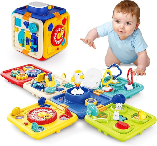Busy Board for 1+ Year Old Girl & Boy Gifts, Montessori Toys for 1 2 3 4 Year Old Toddler, 6-in-1 Educational Early Development Toys for Toddlers 2-4, Christmas, Birthday Gift for 1-4 Year Old Kids