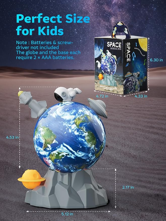 Magnetic Rotating Space Toy Musical Ball with Soft Ambient Light – 360° Spinning Rocket, Astronaut & Spacecraft Playset – Educational STEM Toy & Ideal Christmas or Birthday Gift for Kids Ages 3–10