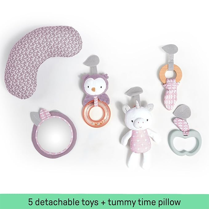 Ingenuity Cozy Spot Reversible Duvet Activity Gym & Play Mat with Wooden-Toy-bar - Calla (Pink), Newborn and up