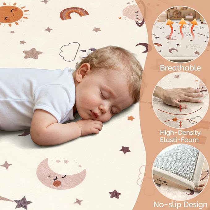 STARUIA Baby Play Mat for Floor, 1.1" Thick Memory Foam Tummy Time Mats, Soft Flannel Nursery Rug, Non Slip Crawling Mat for Toddlers, Kids, Playpen, Tatami Style for Living Room(59" X 79", Sky)