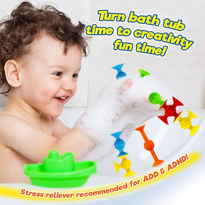 JA-RU Mini Suction Stackers (1 Pack, 14 Pieces Each) – Colorful Suction Cup Toys for Kids Ages 4-8 & Up | Suction Bath Toys | Stress Relief Fidget Toy & Sensory Bin Filler. 4896-1