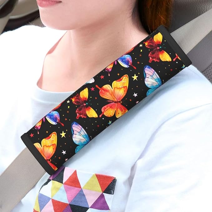 Yellow Butterflies Car Seat Belt Pad 2 Pack Soft Seat Belt Cover Cushion for Shoulder Pad Neck Cushion Protector Oil Printing Star Car Accessories Seat Belt Cushion Seatbelt Comfort Protector