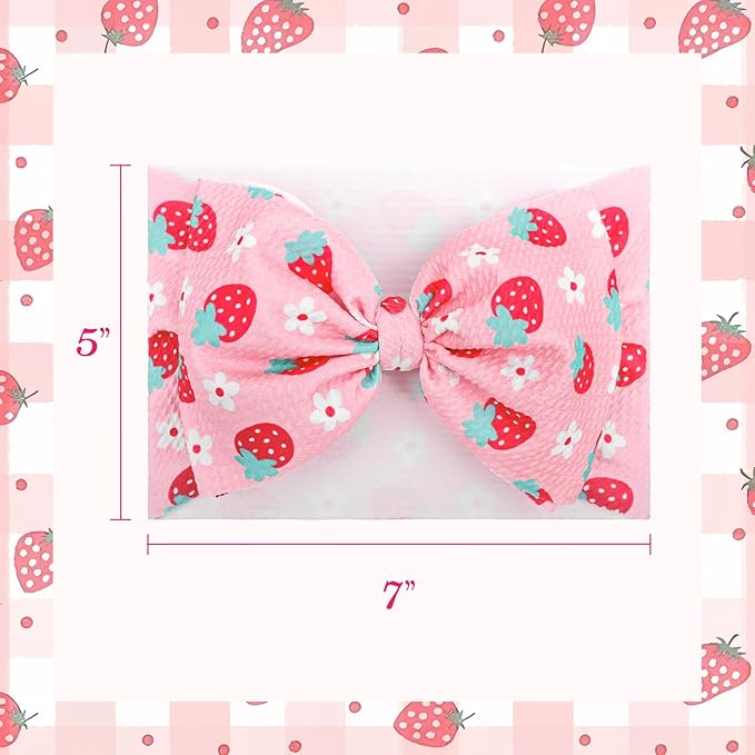 YanJie 7’’ Strawberry Baby Bow for Girl Pink Headbands for Newborn Infant Toddlers Summer Outfits for Baby Girls Daisy Hair Accessories Hair Bows
