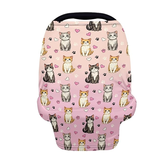 GIFTPUZZ Cute Cat Stretchy Car Seat Cover for Babies, Nursing Cover Breastfeeding Cover, Soft Breathable Infant Carseat Canopy, Shopping Cart/High Chair/Stroller Covers, Universal