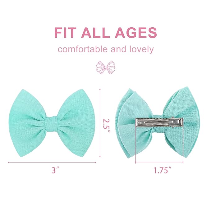 Baby Girls Hair 3'' Bows Clips Set Handmade Bow Hair Clips Hair Accessories Alligator Clip for Babies Infant Toddlers Little Kids 6 PCS Light Blue Aqua Pink