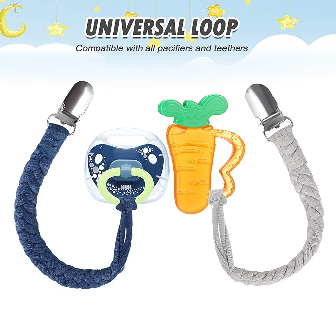 POKIPAW Pacifier Clip for Boys and Girls, 6 Pack Baby Pacifier Holder Leash 100% Handmade Braided Fits All Pacifiers & Teething Toys Modern Unisex Baby Gift
