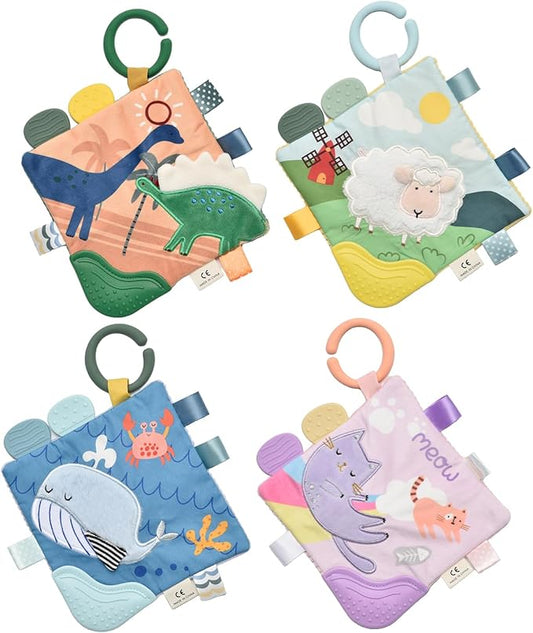 SILI FACTORY 4Pack Soft Baby Book, Touch Feel Crinkle Cloth Books for Babies, Cute Sensory Book for Babies 0-6 6-12 Months, Tummy Time Stroller Toy, Newborn for Boys Girls(Wildlife