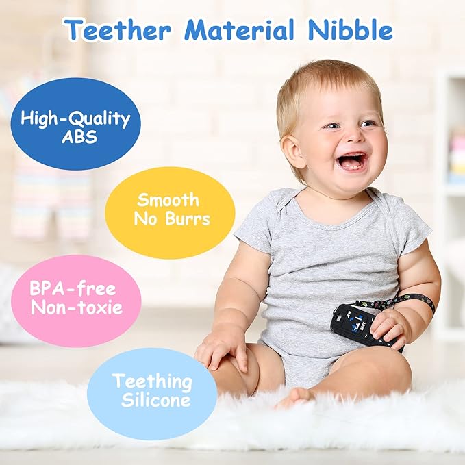 2PCS Silicone Baby Teething Toys, Game Controller Teething Toys and Phone Teething Toys with 2PCS Pacifier Clip,BPA Free Silicone Baby Controller Teething for 3+ Months,Frozen Chew Toy(Black&Beige)