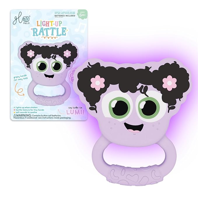 Glo Pals Light-Up Rattle – Sensory Baby Rattle Toy that Glows 7 Fun Colors – Soft Silicone Toy for Babies – Baby Rattle – Lumi