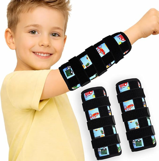 2 PCS Thumb Sucking Deterrent, Sky Blue Cars Thumb Guard for Kids Toddlers Nail Biting Treatment, Anti Nose Picking, Scratching Face, Elbow Immobilizer for Boys Girls, Finger Sucking Prevention