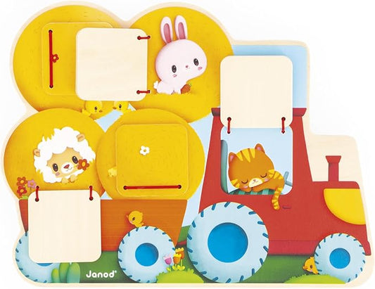 Janod - Farm Puzzle (Yellow) - Child Development - Dexterity Development - Tactile Learning Experience - Easy Grip Design for Little Hands - Animal Recognition Fun - Durable Wooden Construction