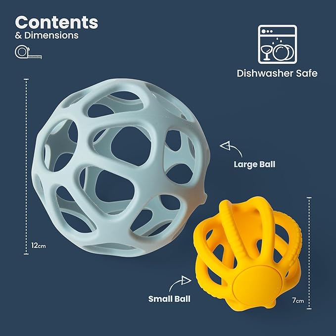 Bigjigs Toys Activity Balls - 2 Piece Silicone Teethers for Babies, Baby Sensory Toys, Montessori Toys for Babies, Sustainably Made Baby Gift