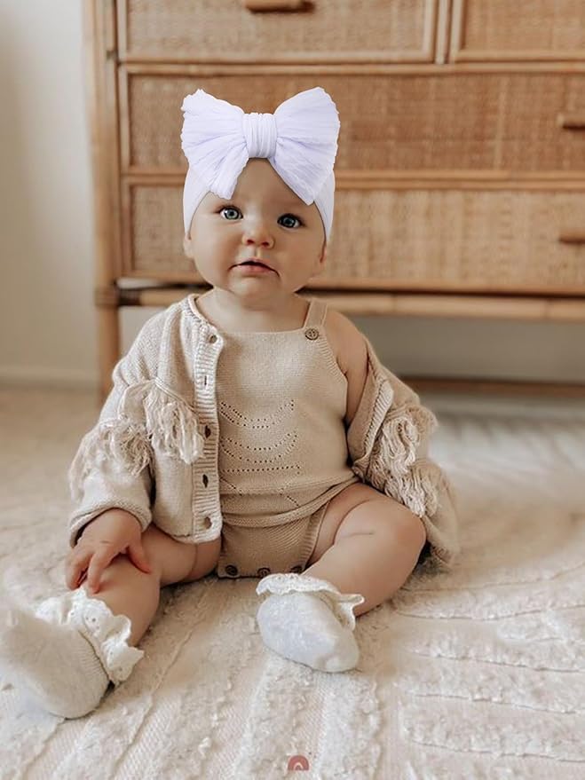 DRESHOW BQUBO Handmade Baby Headbands Soft & Stretchy Hair Bands with Bows Nylon Bows Hairbands for Girls Newborn Infant Toddlers Hair Accessories 5 Pack