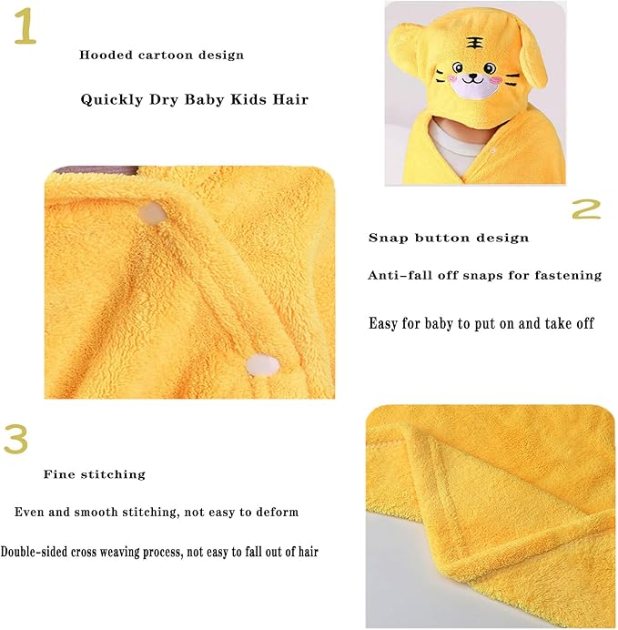 Toddler Baby Bath Towel with Hood 27.5"X55" Ultra Absorbent Soft Cozy Comfort Bathrobe Blanket, 0-6 Years Infant Shower Towel for Girls & Boys(Sunset Yellow)