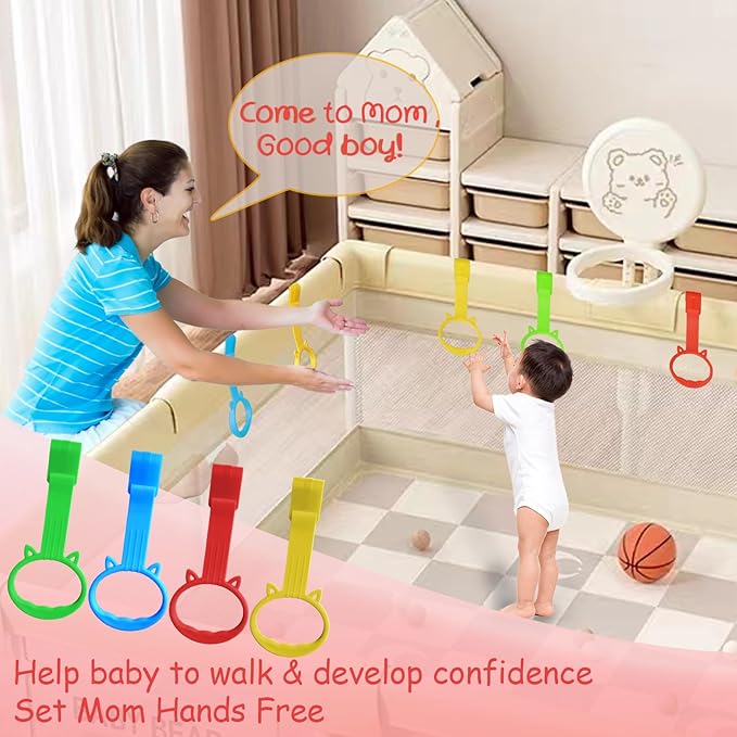4pack Baby Pull Up Rings for Baby Playpen Walker, 4 Color Cute Design