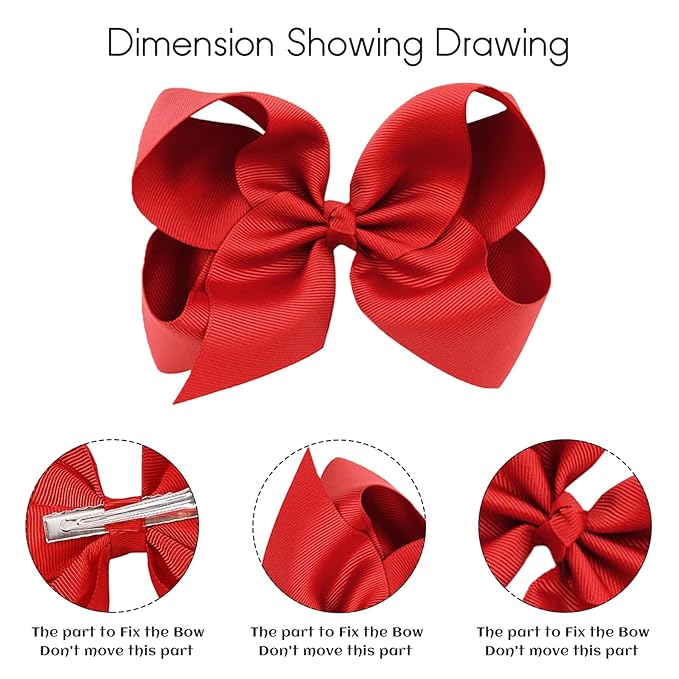 25PCS Big 6 Inch Hair Bows for Girls Grosgrain Ribbon Toddler Hair Accessories with Alligator Clips for Toddlers Baby Girls Kids Teens