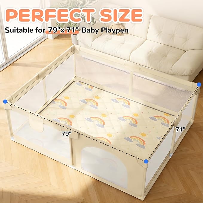 79"x71" Baby Play Mat - Extra Thicker & Soft Floor Crawling Mat - Non-Slip Foam Playmats for Playpen - Foldable & Machine Washable Baby Activity Mat for for Babies and Toddlers, Rainbow