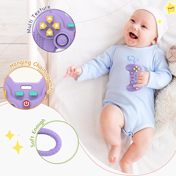 2 Pack Silicone Teethers for Babies 6-12 Months, Teething Toys for Babies 0-6 Months, Remote Teether for Baby, Sensory Toys for Baby,Toddler Infant Girl Boy Gifts