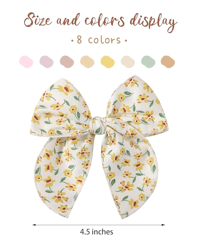 doboi 8PCS Baby Girls Hair Clips Fable Hair Bows Cotton Linen Bows for Girls Hair Accessories for Baby Toddlers Kids-Floral
