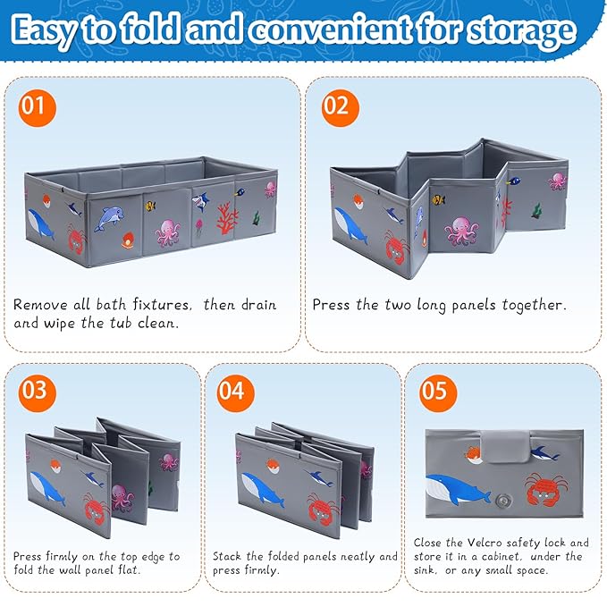 Collapsible Baby Bathtub, Portable Foldable Travel Baby Bath for Infant Toddler, Converts Shower to Tub, No Assembly Folds Flat for Storage, 6M-5 Years, Gray